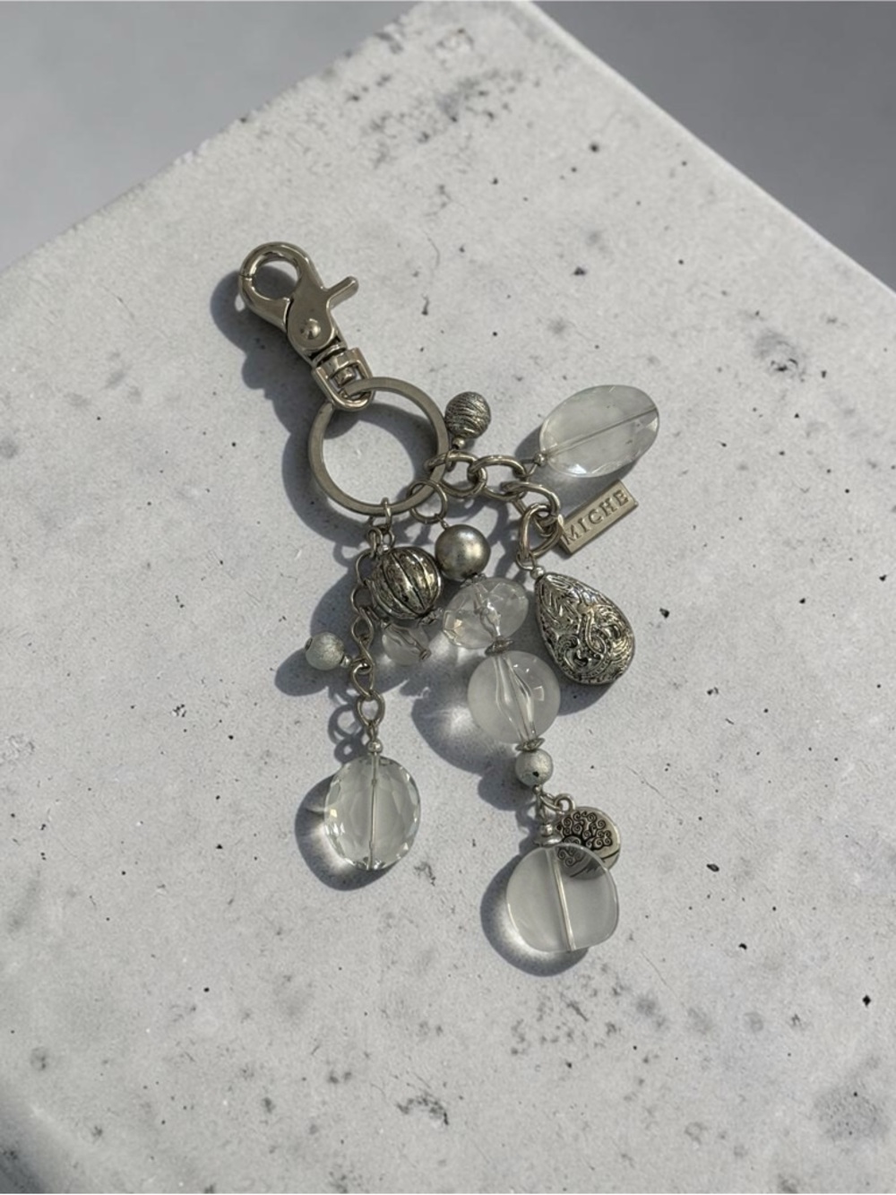🫶🏻 Miche Silver & Clear Glass Charm Keyring or Purse Bling
